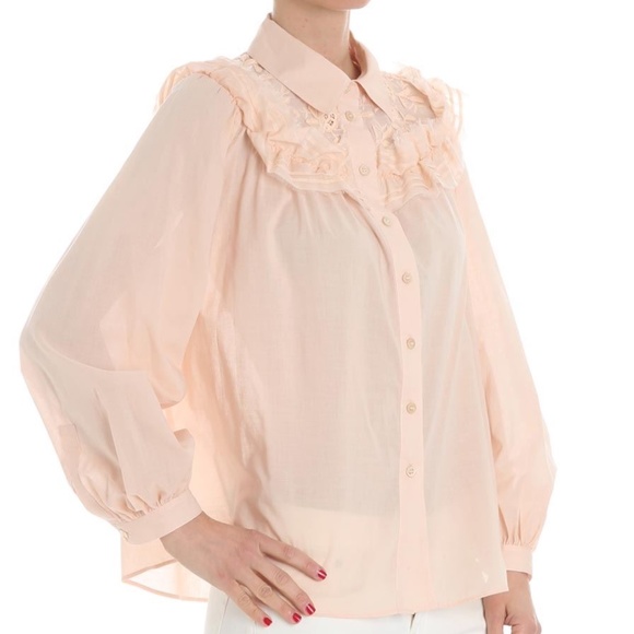See by Chloe COTTON VOILE BLOUSE WITH LACE IN PINK - Picture 3 of 8